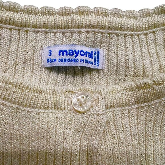 Mayoral Sz 3 Champagne Gold Sparkly Cardigan Sweater - Picture 4 of 4